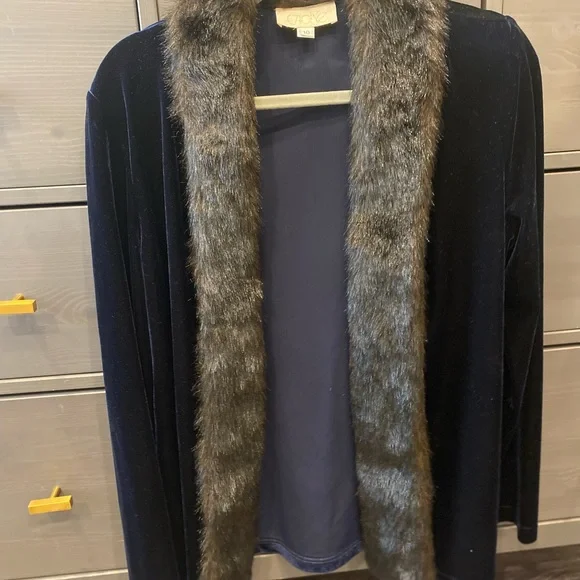 Velvet navy cache fur cardigan - Picture 3 of 4